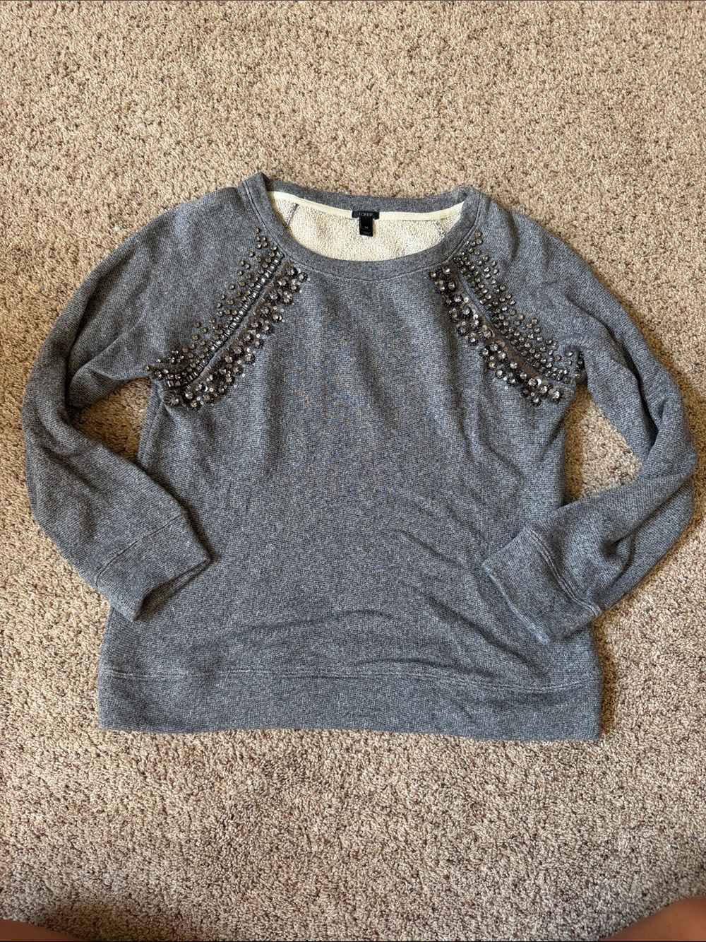 J. Crew Gray Embellished Crewneck Sweater